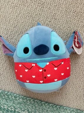 Disney Squishmallows Stitch with Red Heart Shirt Plush